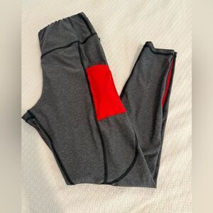 Bend Active Gray and Red Leggings with heart detail